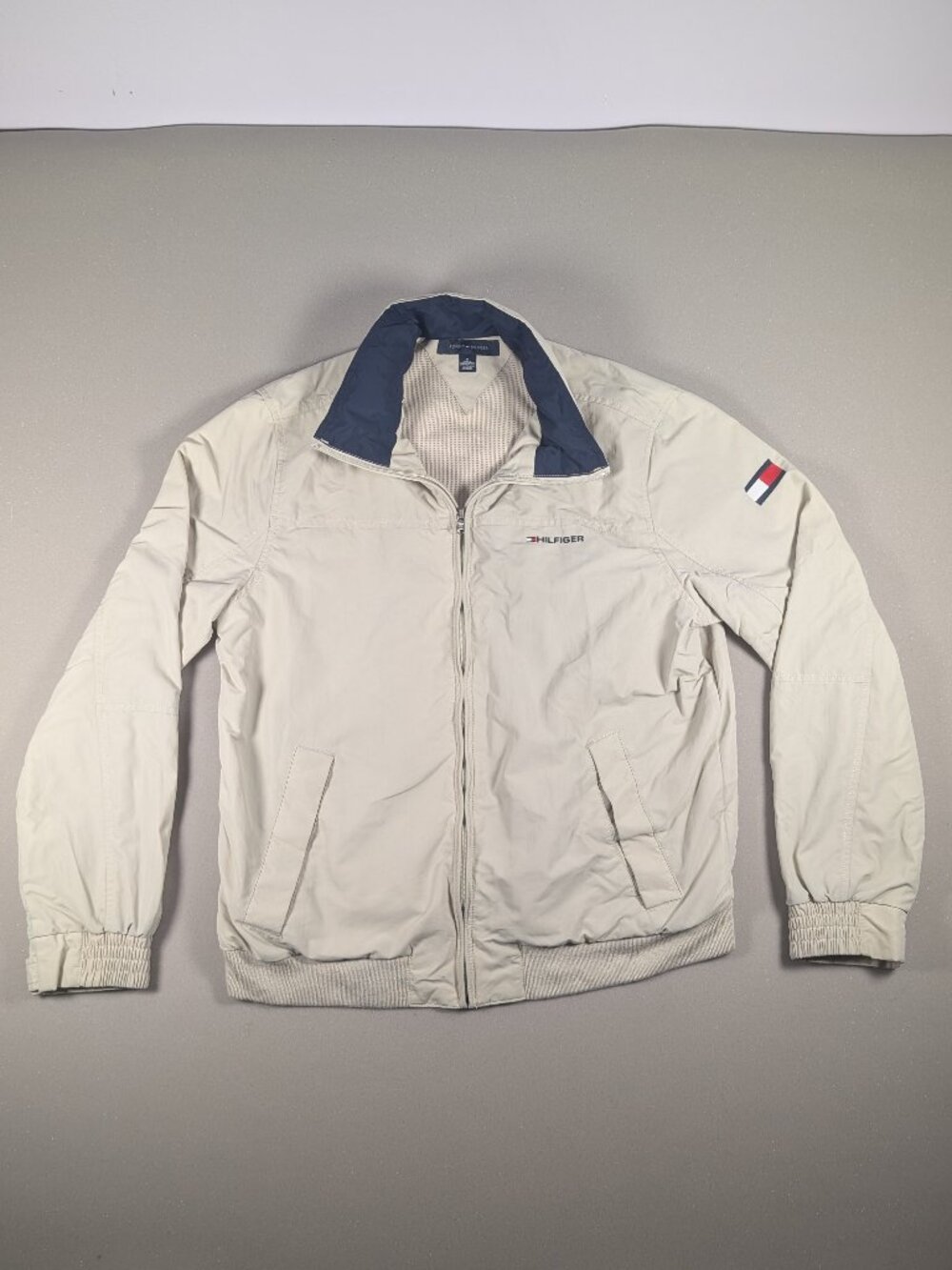 Men's Tommy Hilfiger Zipper Coat with Zip Away Hood Tan Size M